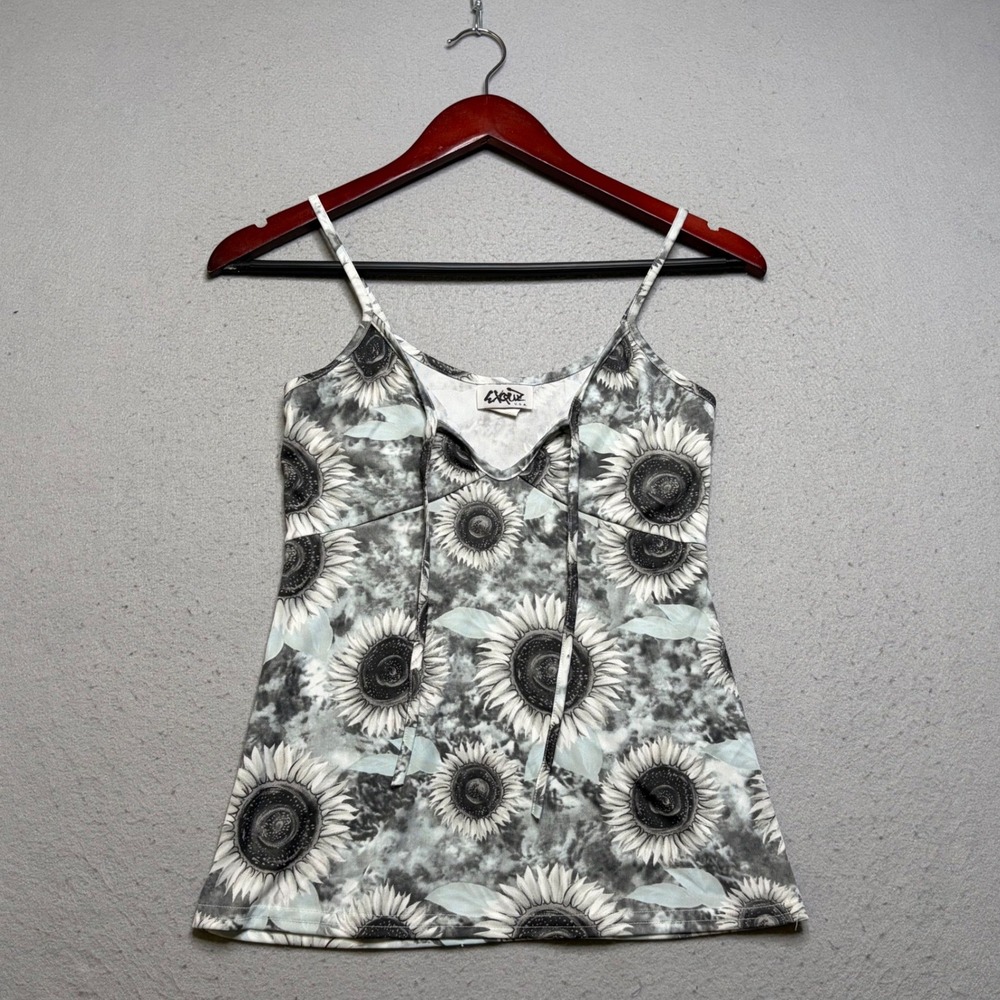 Exquiz Camisole Top Women Small Gray Sunflower Tie Dye Y2K Fairy Core Cami